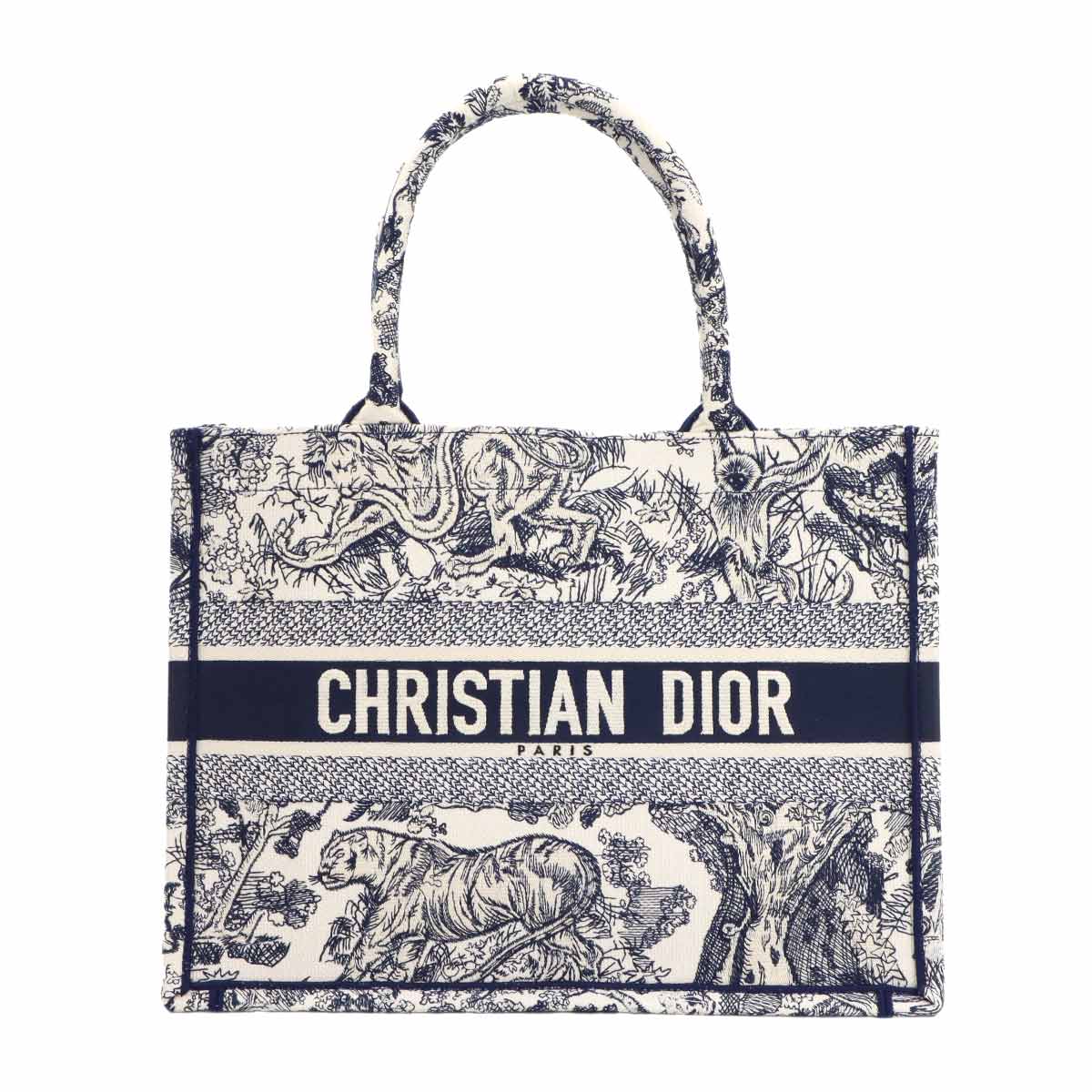 Toile De Jouy Book Tote Medium Bag Canvas Navy M1296ZTDT