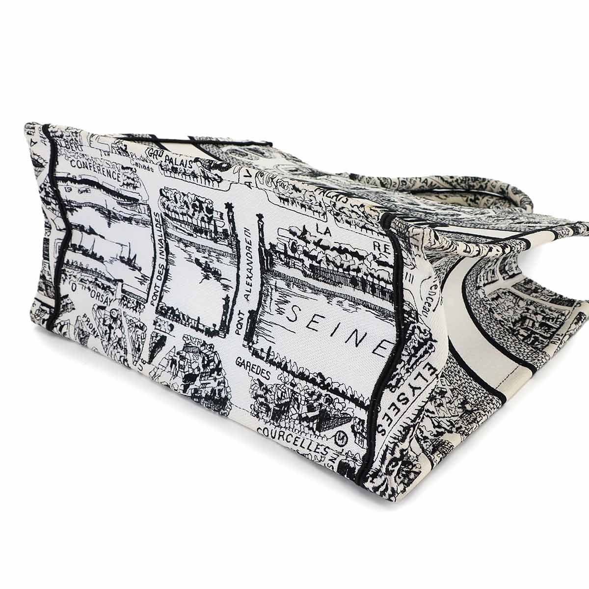 Plan de Paris Book Tote Bag Medium Canvas White Black