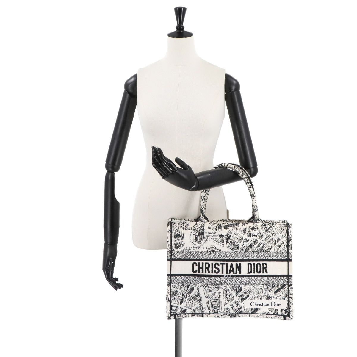 Plan de Paris Book Tote Bag Medium Canvas White Black