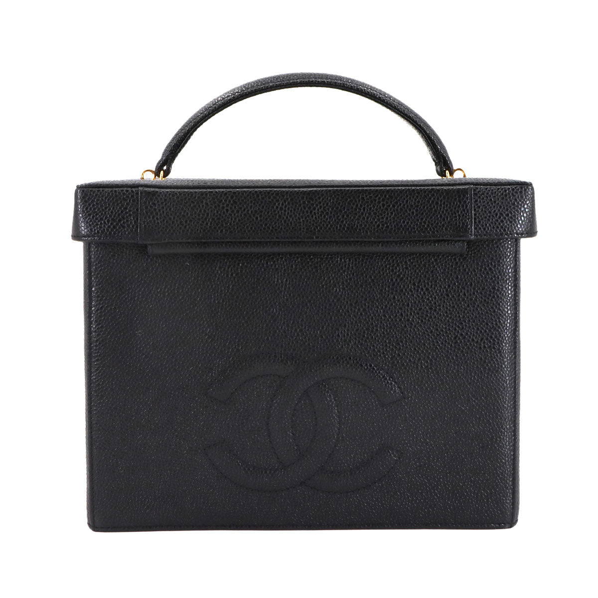Cavier Skin Vanity 2way Hand Bag Leather Black A01999 Purse
