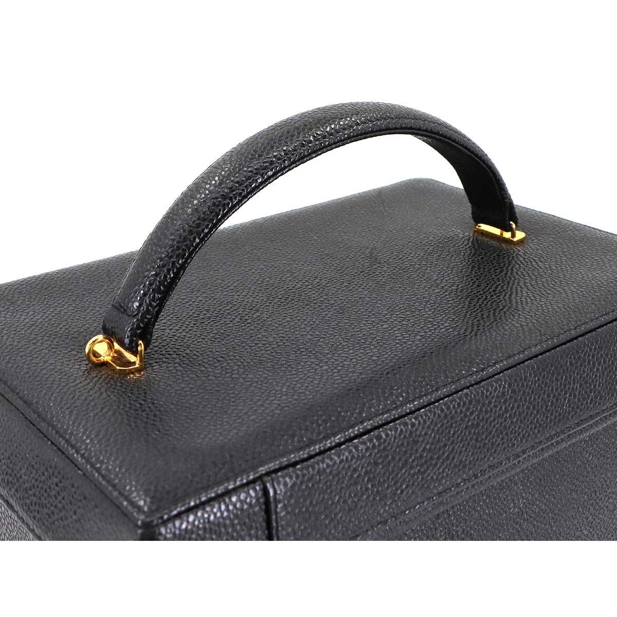 Cavier Skin Vanity 2way Hand Bag Leather Black A01999 Purse