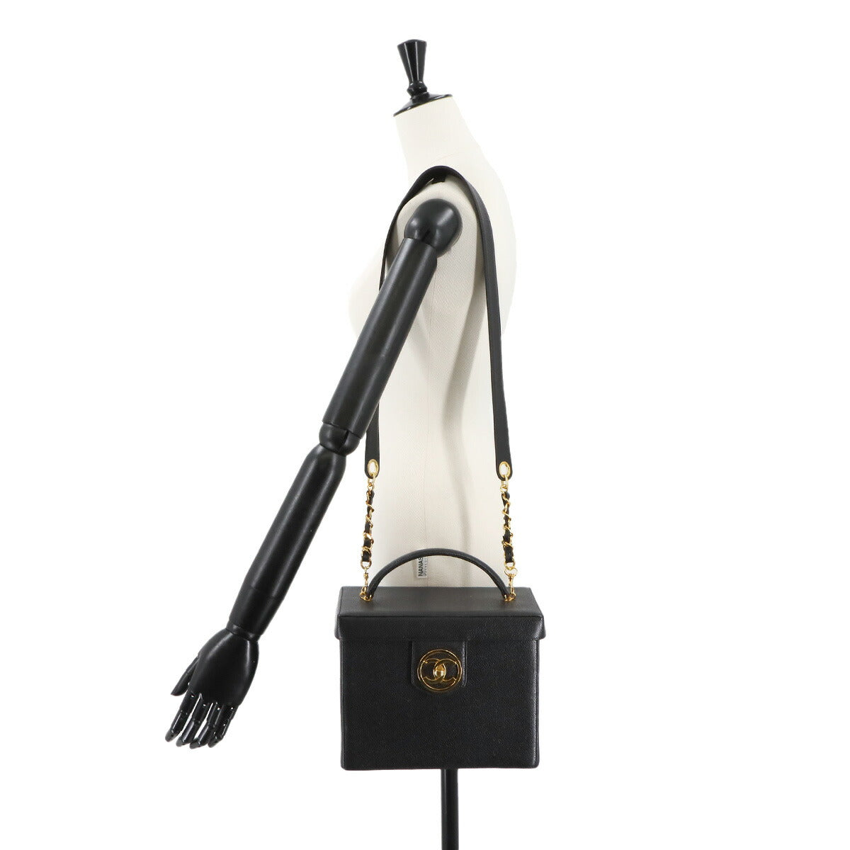 Cavier Skin Vanity 2way Hand Bag Leather Black A01999 Purse