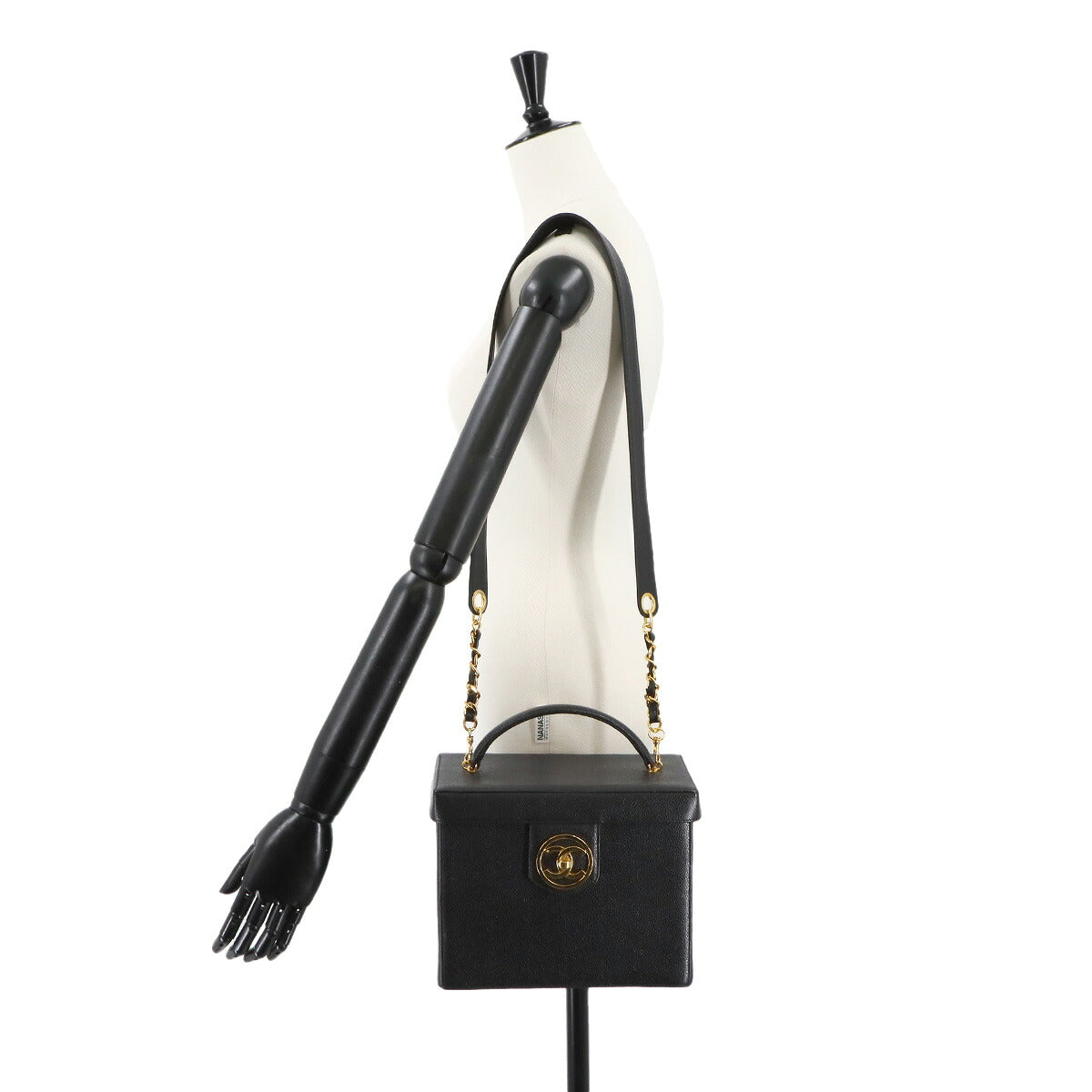 Cavier Skin Vanity 2way Hand Bag Leather Black A01999 Purse