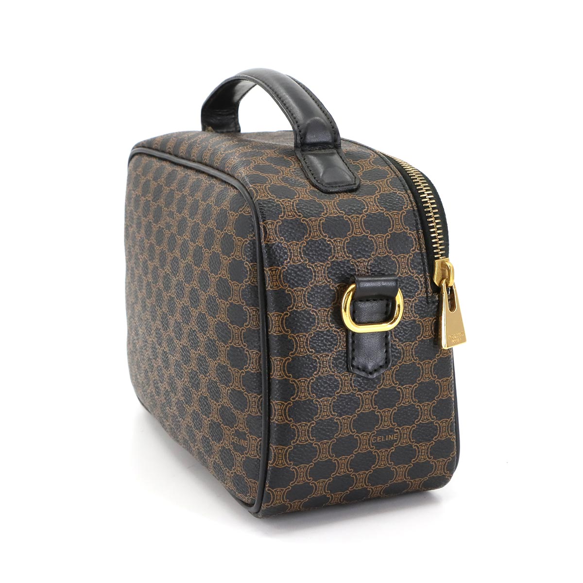 CELINE Macadam Vanity Hand Shoulder Bag PVC Leather Black Brown Vintage