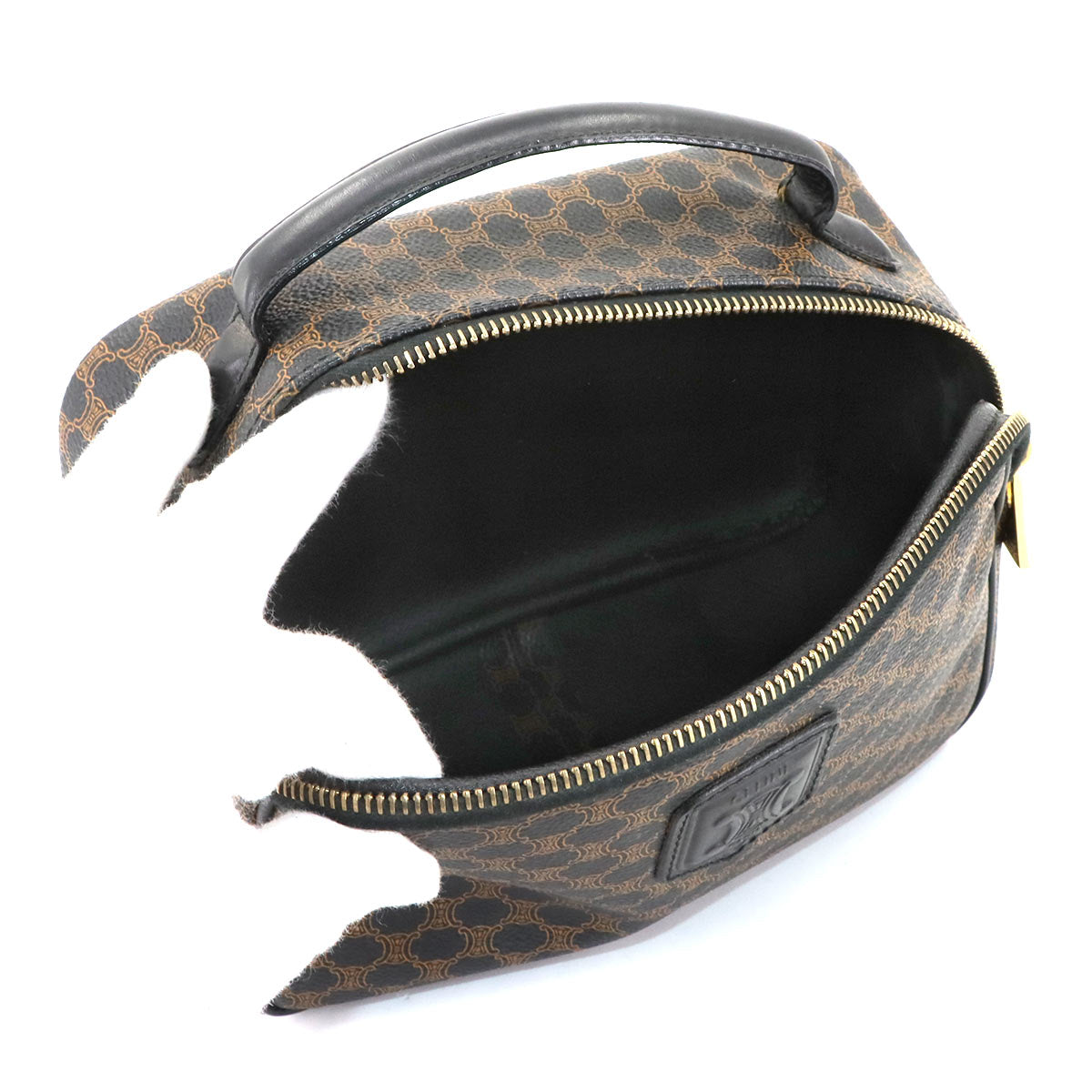 CELINE Macadam Vanity Hand Shoulder Bag PVC Leather Black Brown Vintage