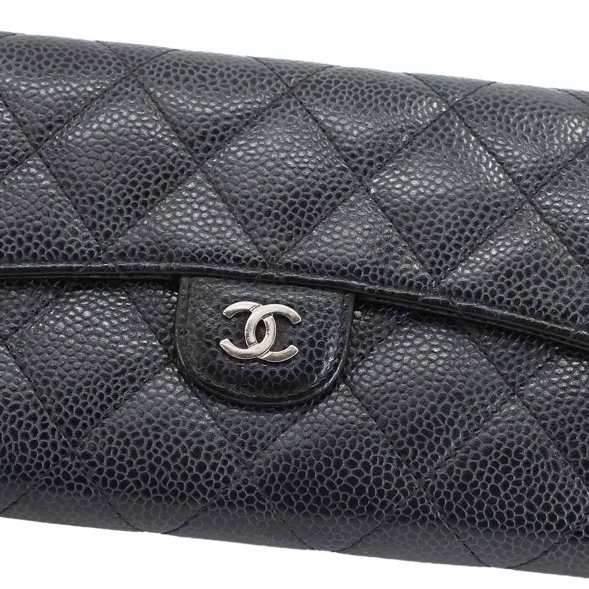 Matelasse Long Wallet Leather Black A80758 Purse