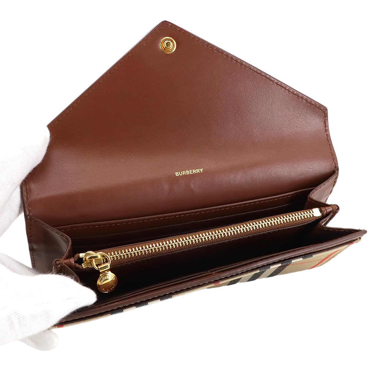 BURBERRY Vintage Check Long Wallet Canvas Leather Brown Beige