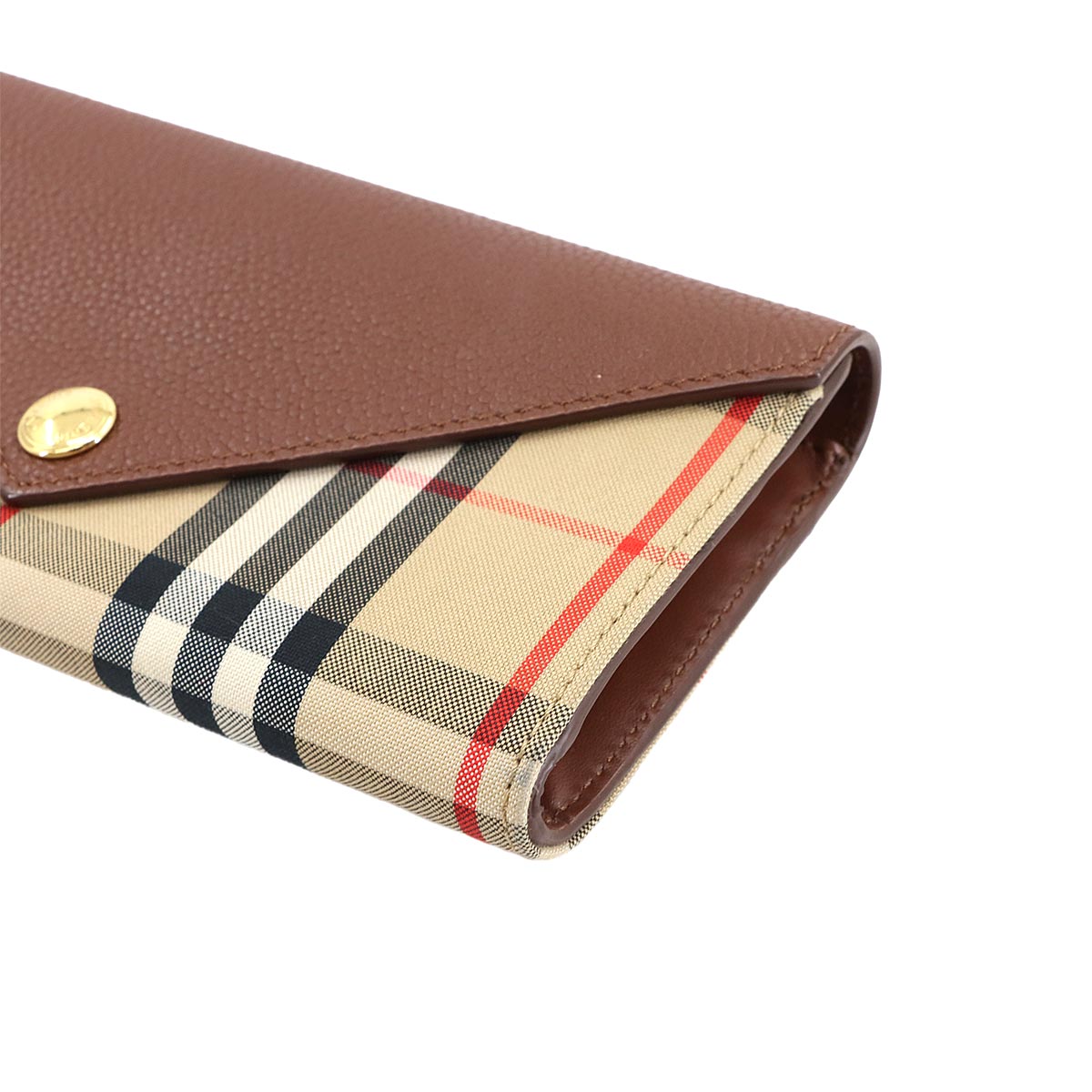 BURBERRY Vintage Check Long Wallet Canvas Leather Brown Beige