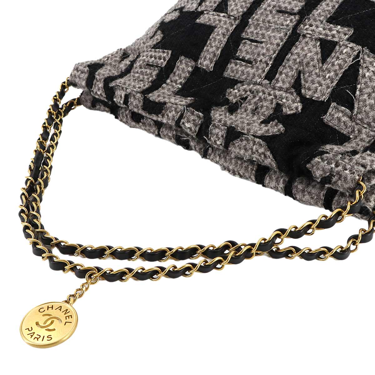 22 Small Chain Shoulder Bag Tweed Leather Black Gray AS3260