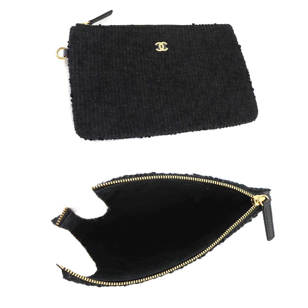 22 Small Chain Shoulder Bag Tweed Leather Black Gray AS3260