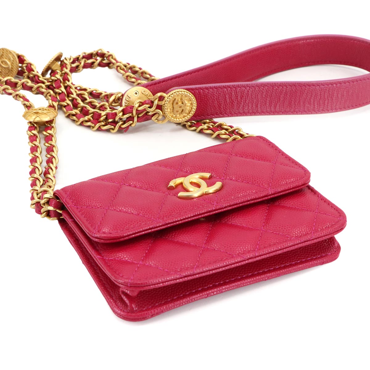 Matelasse Chain Wallet Coin case Leather Pink AP2857 Purse