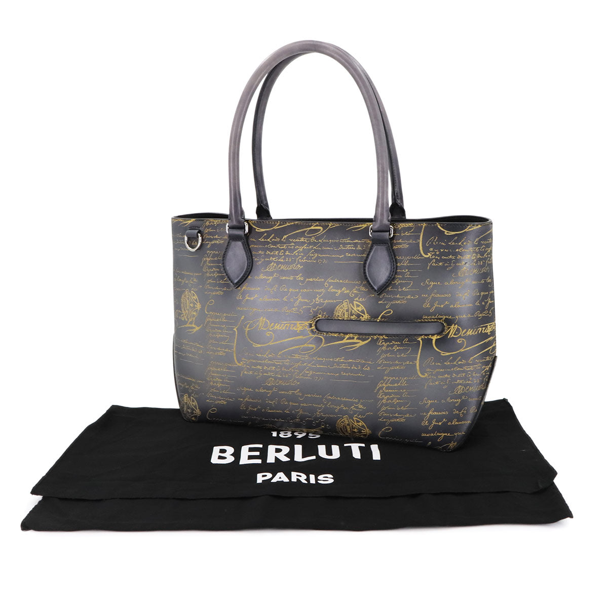 Calligraphy Toujours Tote Bag Venezia Leather Gray Gold