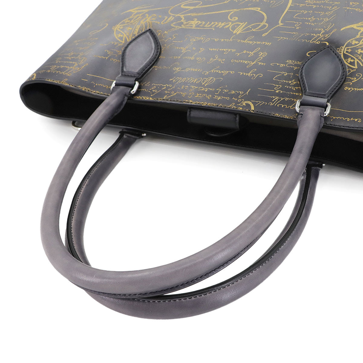 Calligraphy Toujours Tote Bag Venezia Leather Gray Gold