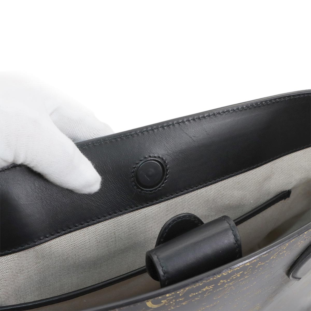 Calligraphy Toujours Tote Bag Venezia Leather Gray Gold