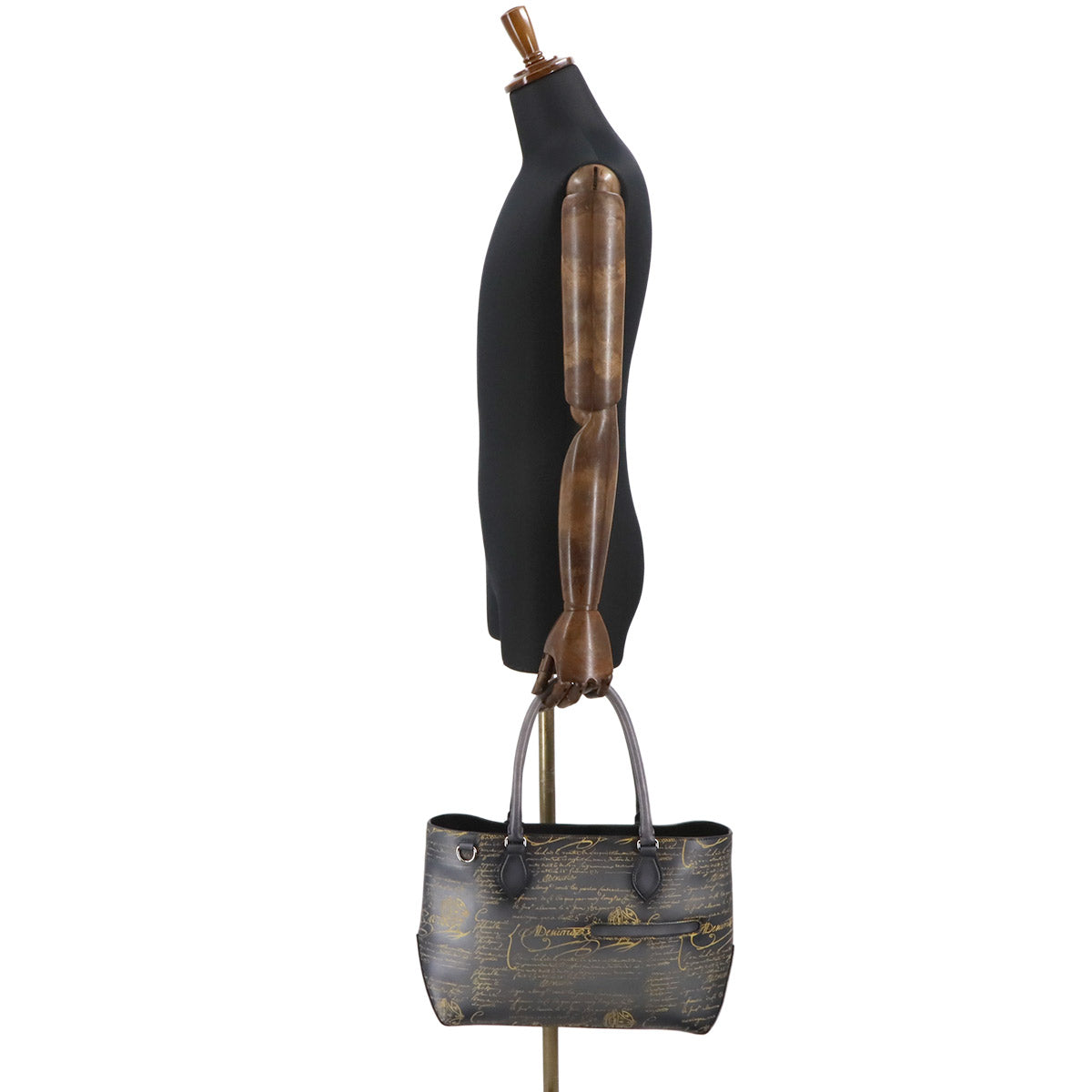 Calligraphy Toujours Tote Bag Venezia Leather Gray Gold