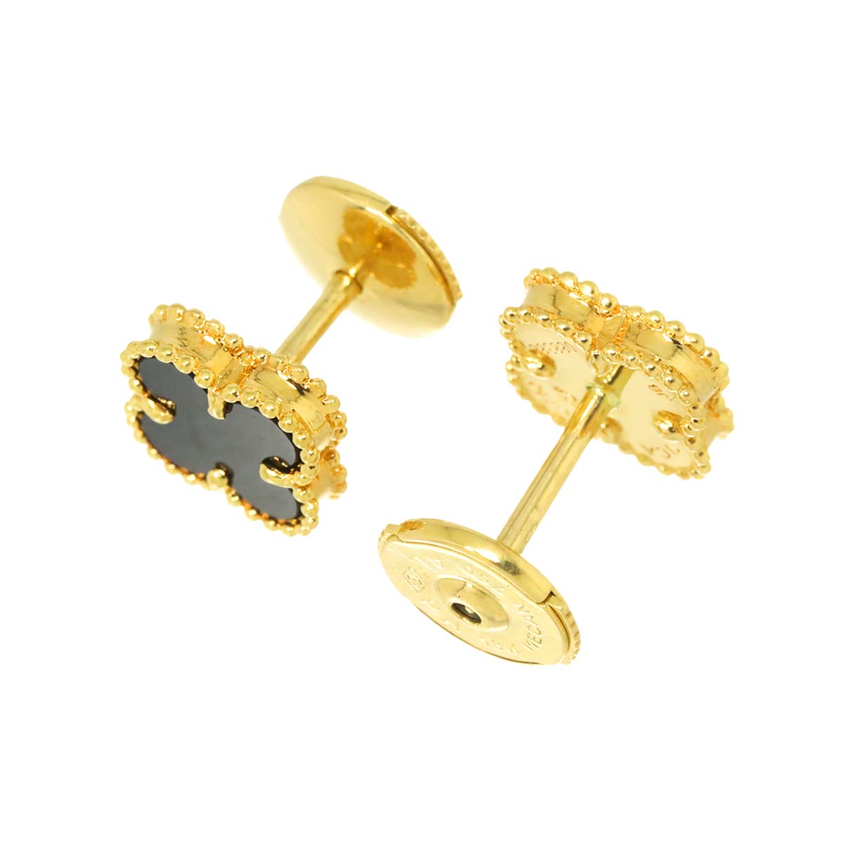 Sweet Alhambra Onyx Earrings Pierced 18K YG 750