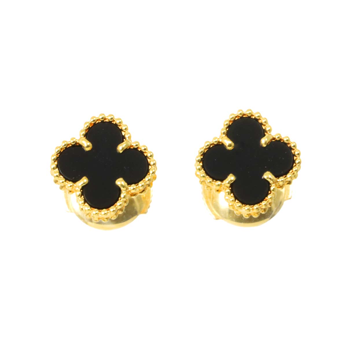 Sweet Alhambra Onyx Earrings Pierced 18K YG 750