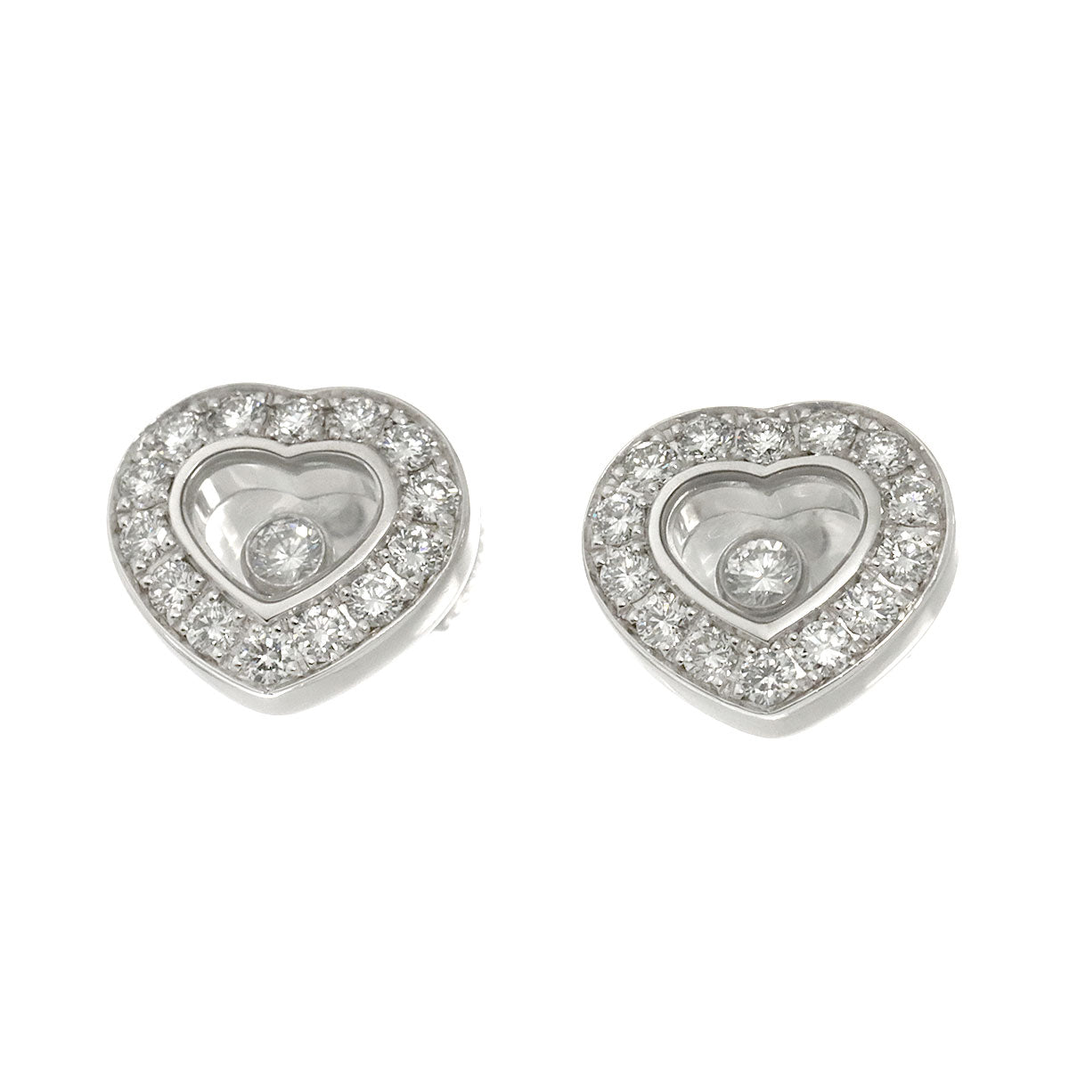 Happy Diamond Heart Earrings Pierced 18K WG 750