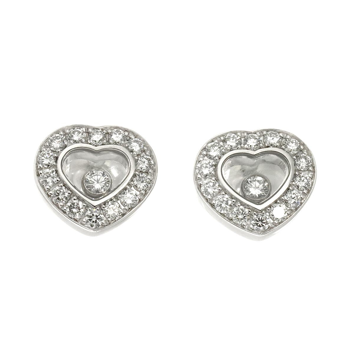 Happy Diamond Heart Earrings Pierced 18K WG 750