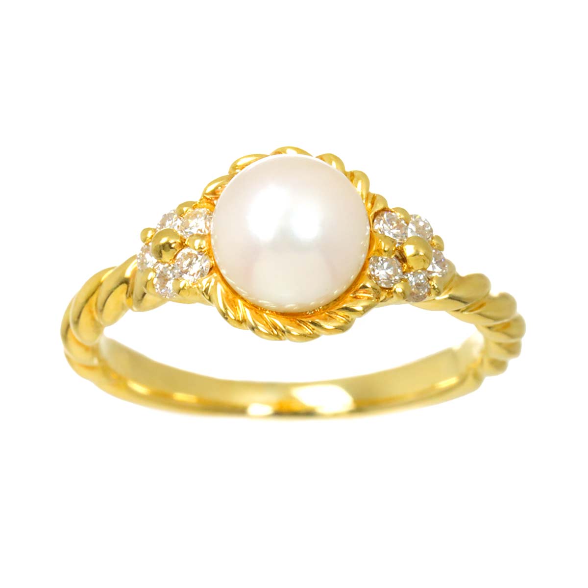 Akoya Pearl Diamond Ring 18K YG 750 Size4.75-5(US)