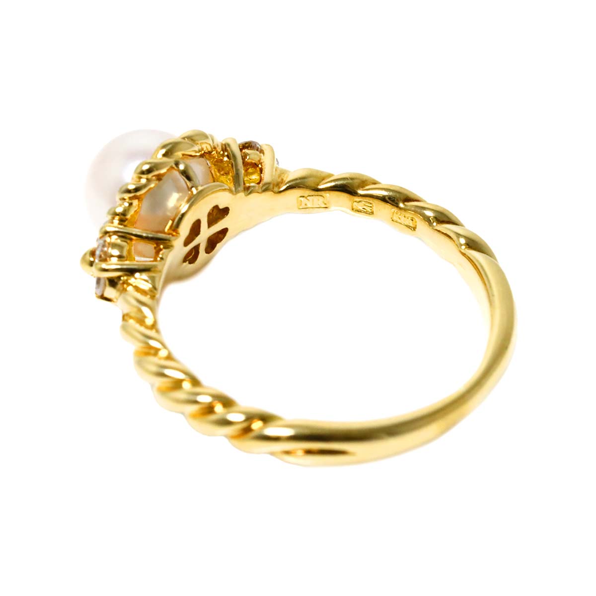 Akoya Pearl Diamond Ring 18K YG 750 Size4.75-5(US)