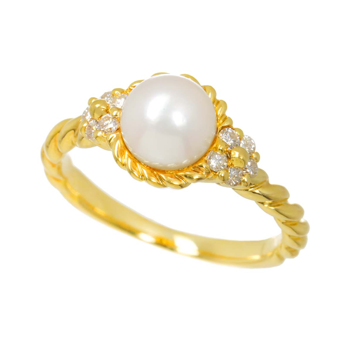 Akoya Pearl Diamond Ring 18K YG 750 Size4.75-5(US)