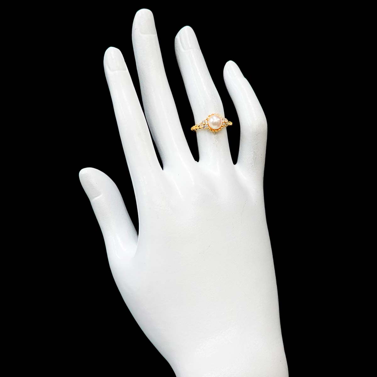 Akoya Pearl Diamond Ring 18K YG 750 Size4.75-5(US)