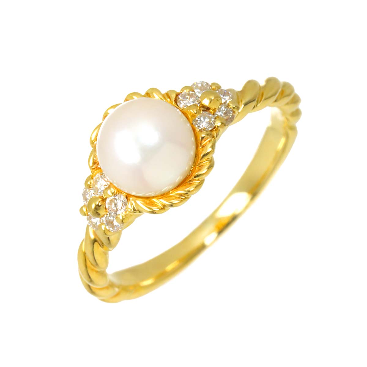 Akoya Pearl Diamond Ring 18K YG 750 Size4.75-5(US)