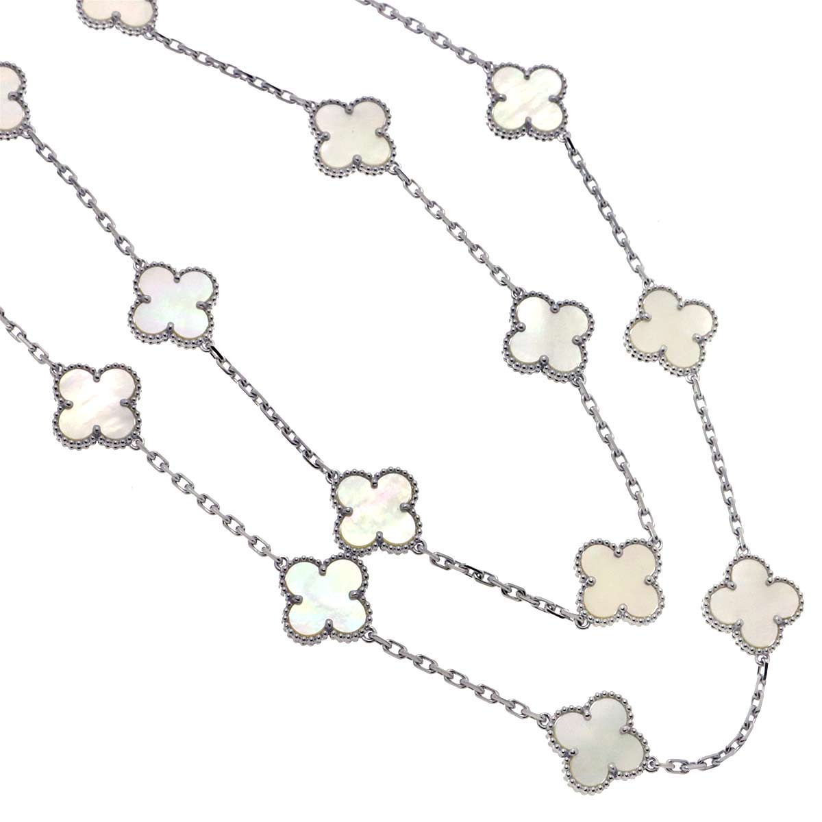 Vintage Alhambra Mother of Pearl Long Necklace 18K WG