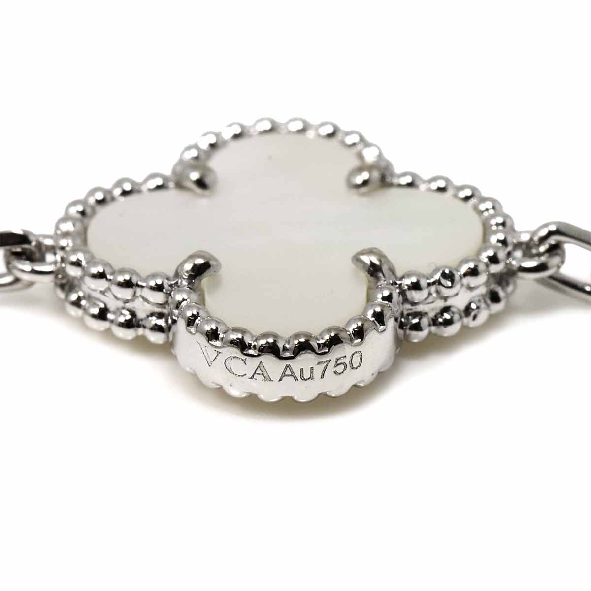 Vintage Alhambra Mother of Pearl Long Necklace 18K WG