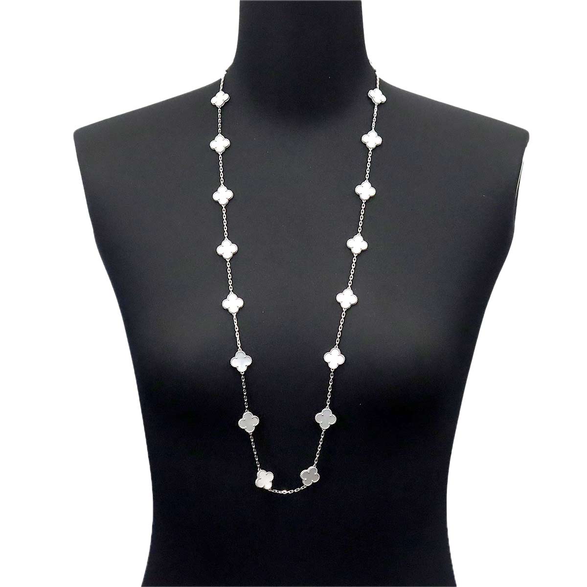 Vintage Alhambra Mother of Pearl Long Necklace 18K WG