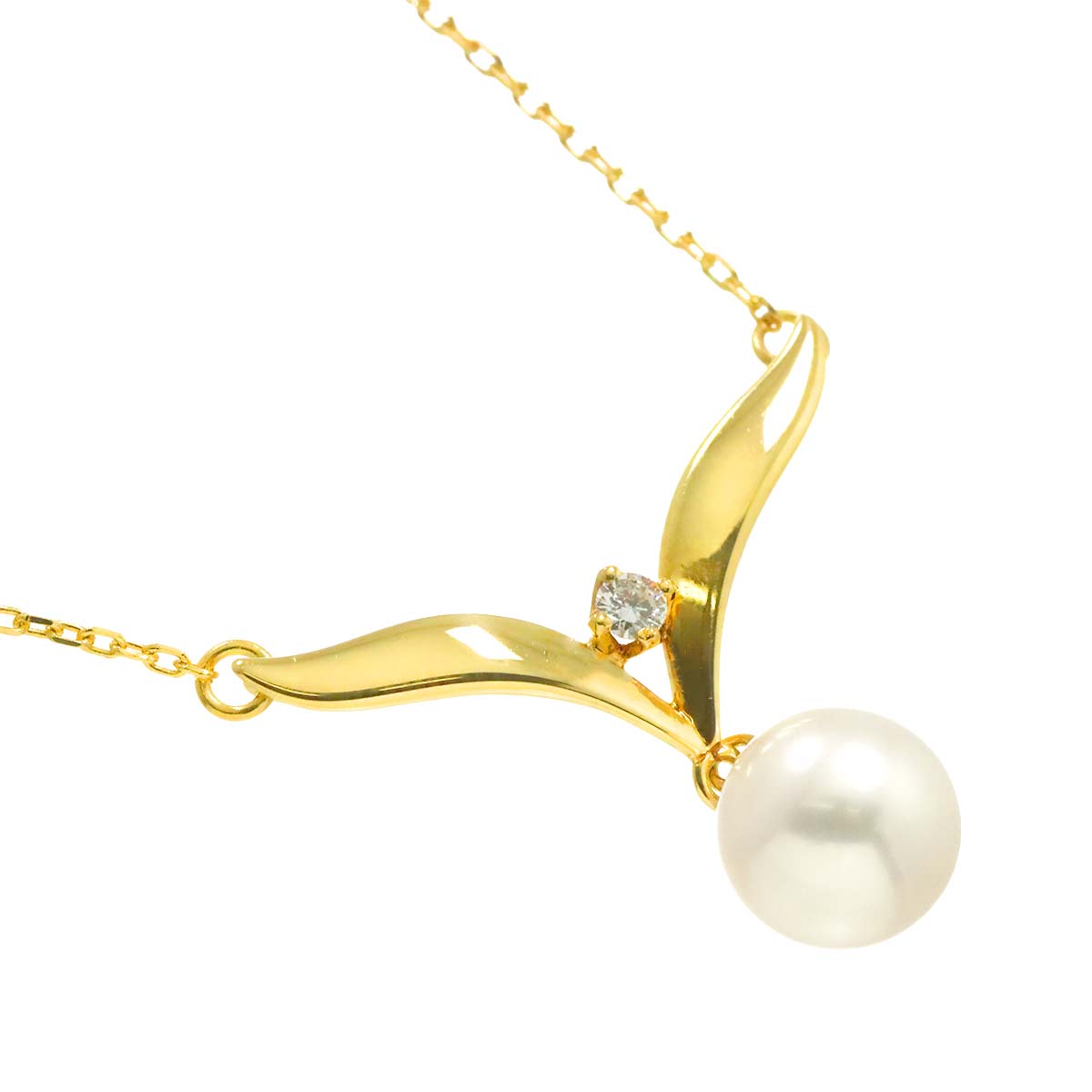 Akoya Pearl 7.0mm Diamond Necklace 18K Yellow Gold 750