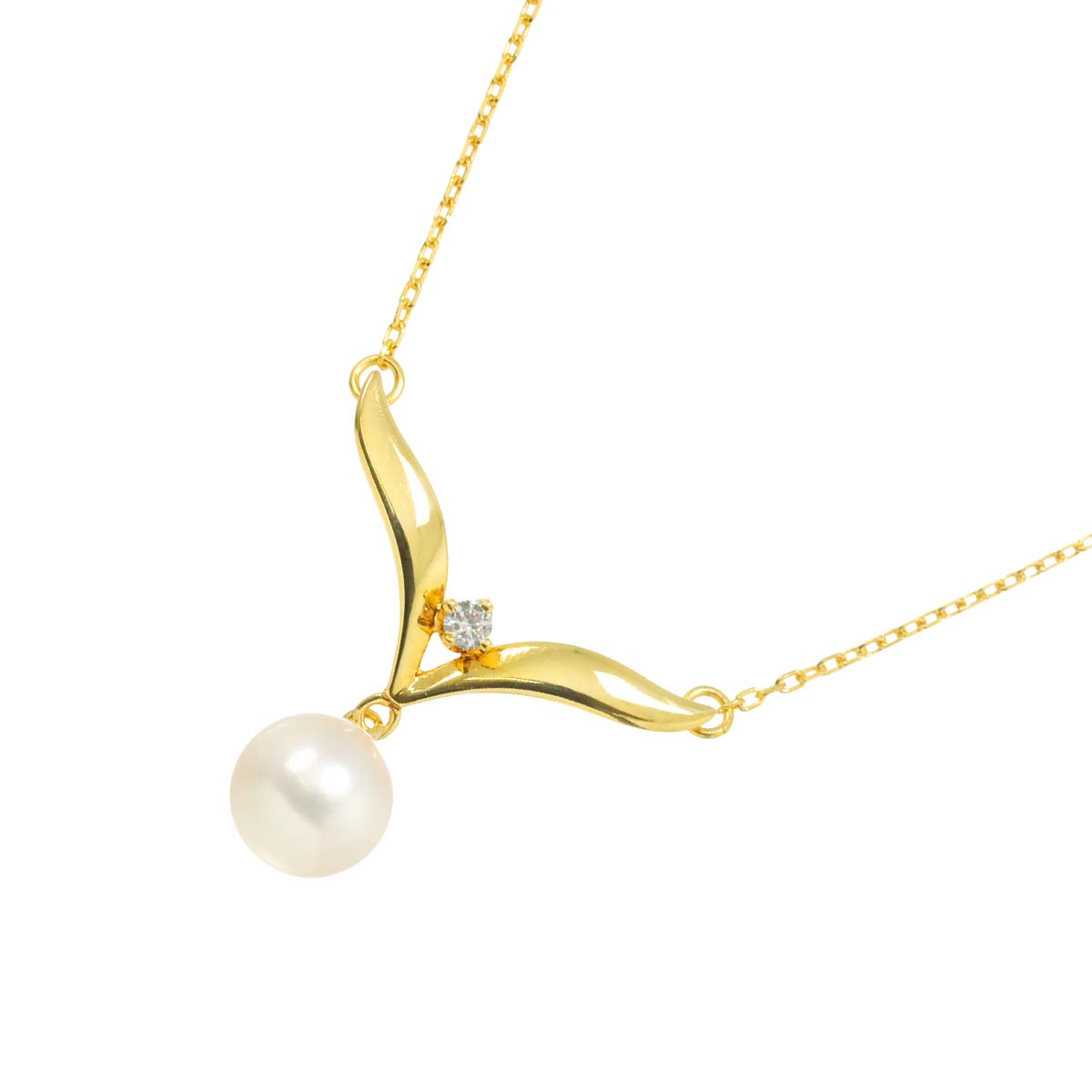 Akoya Pearl 7.0mm Diamond Necklace 18K Yellow Gold 750