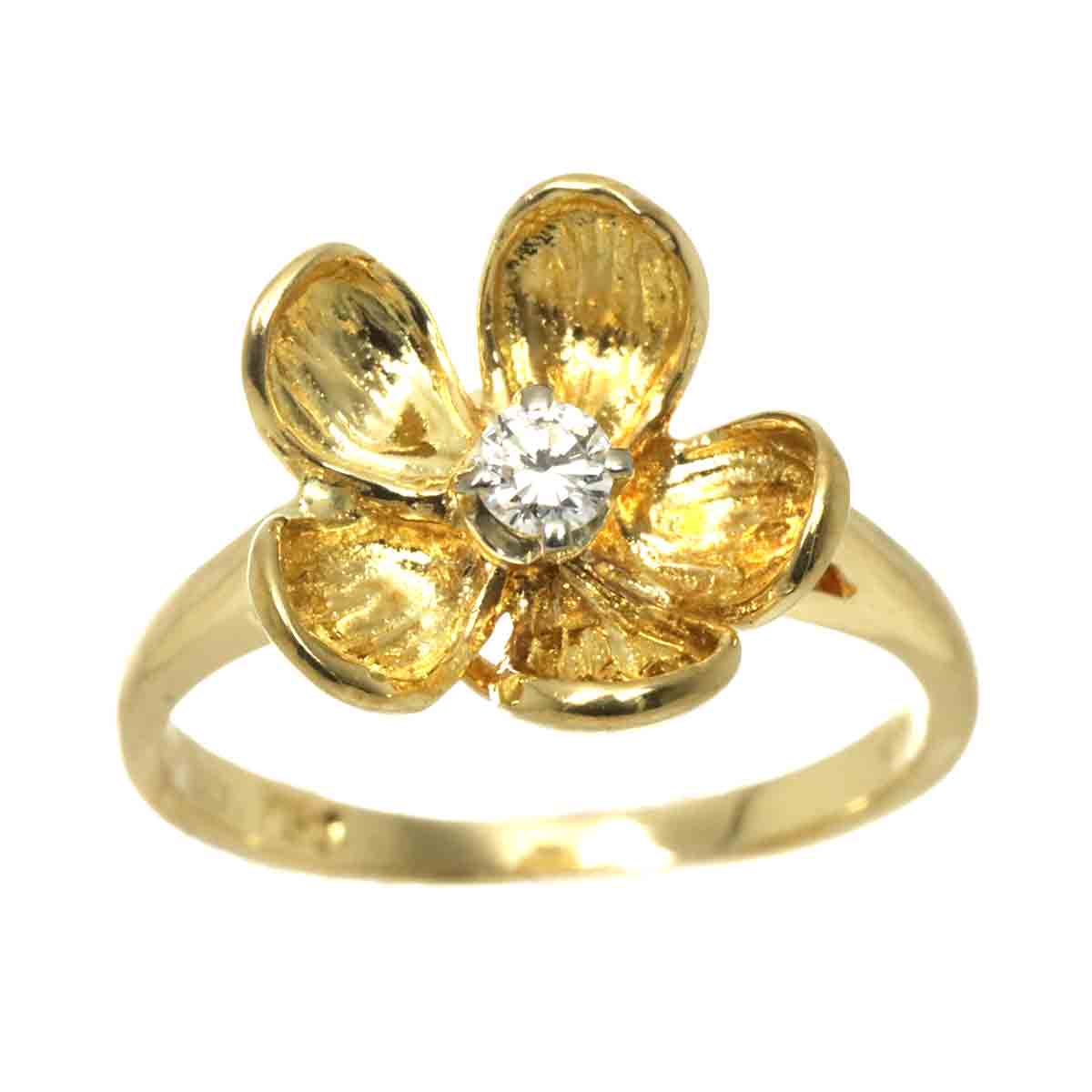 Flower Diamond Ring 18K Yellow Gold 750 Size4(US)