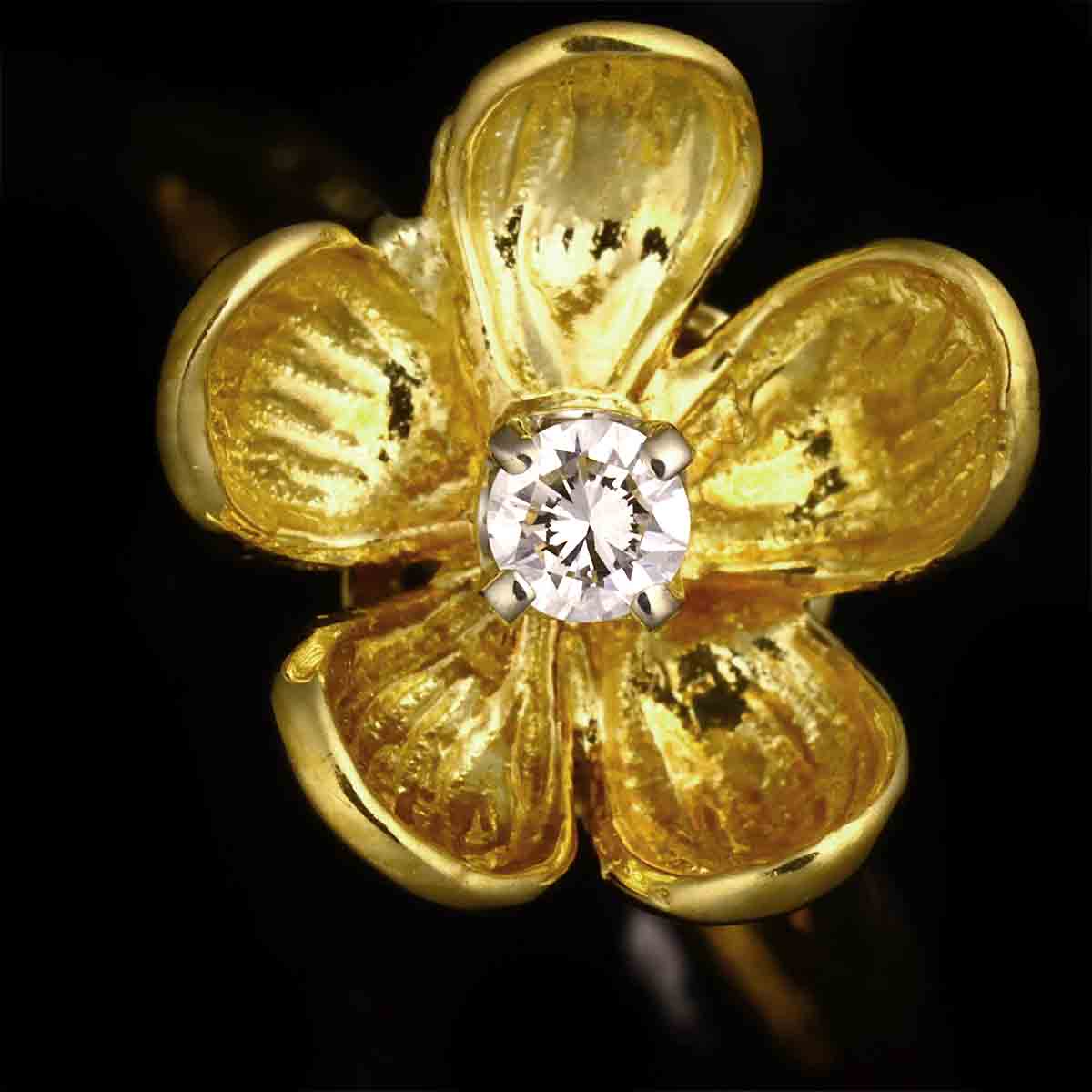Flower Diamond Ring 18K Yellow Gold 750 Size4(US)