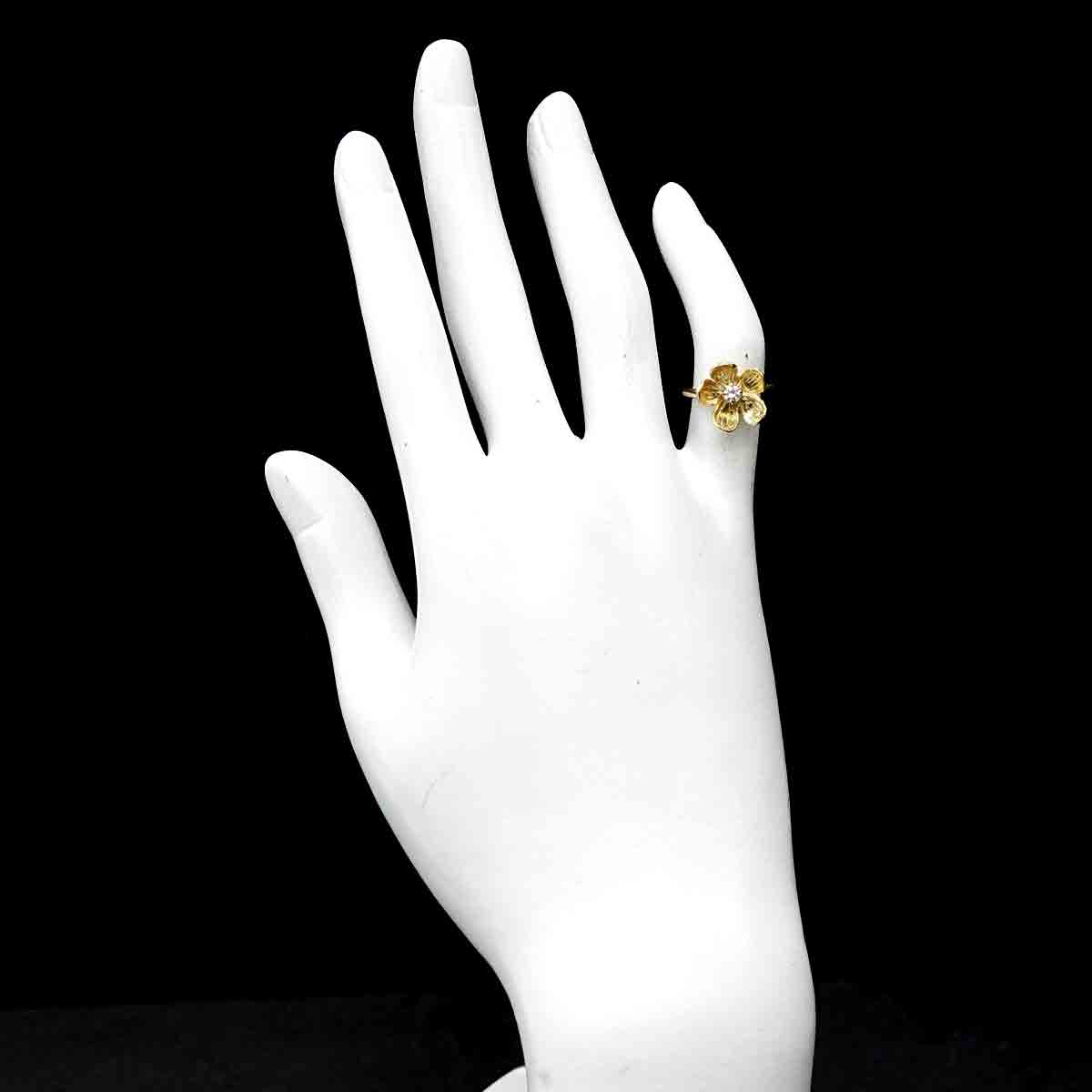 Flower Diamond Ring 18K Yellow Gold 750 Size4(US)