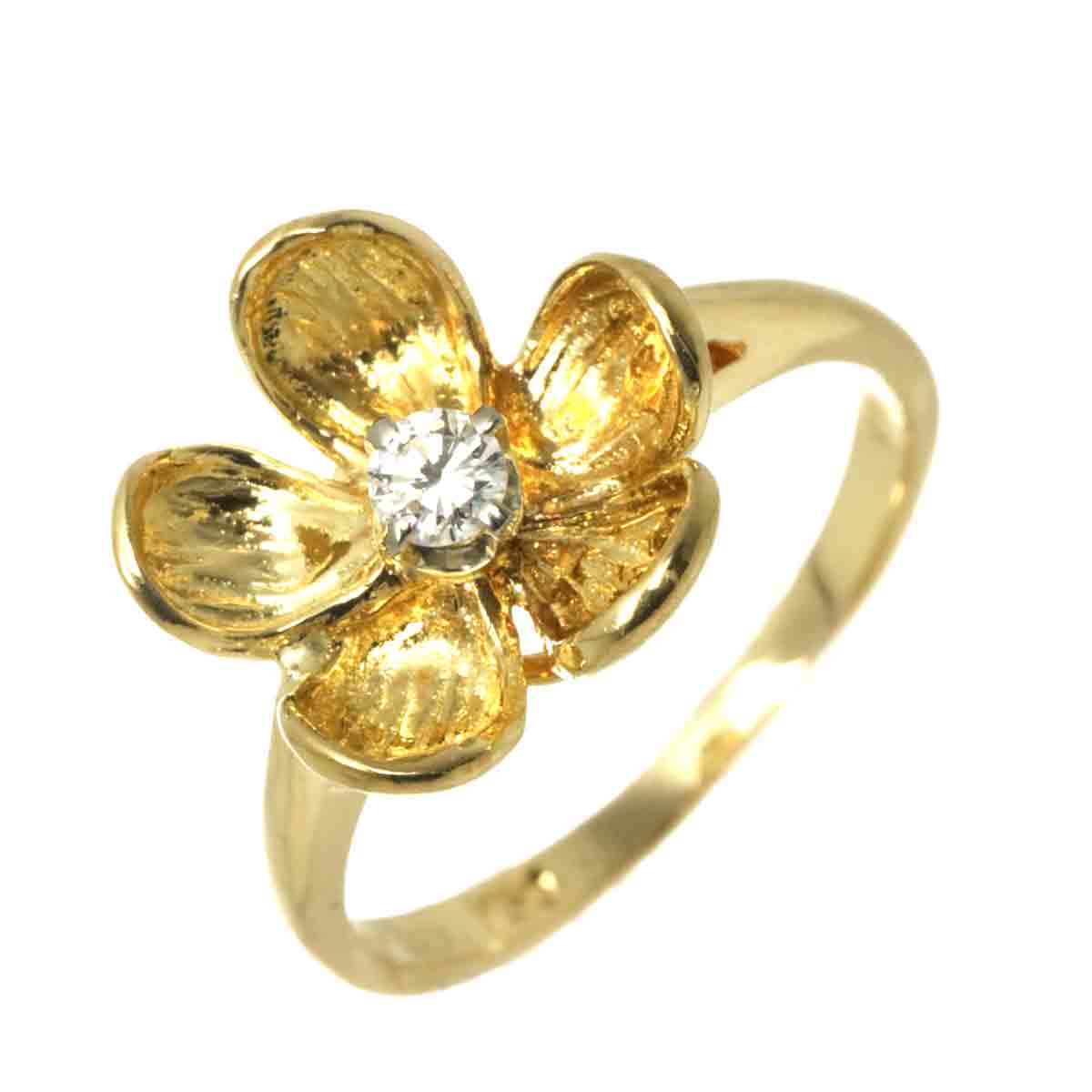Flower Diamond Ring 18K Yellow Gold 750 Size4(US)