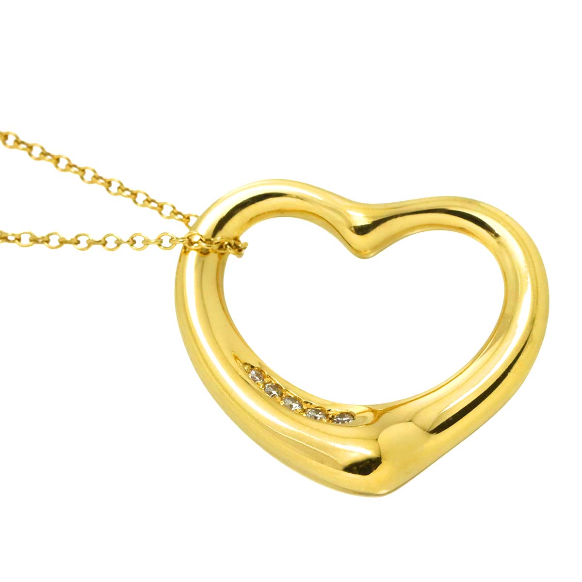 Open Heart Diamond Necklace 18K Yellow Gold 750