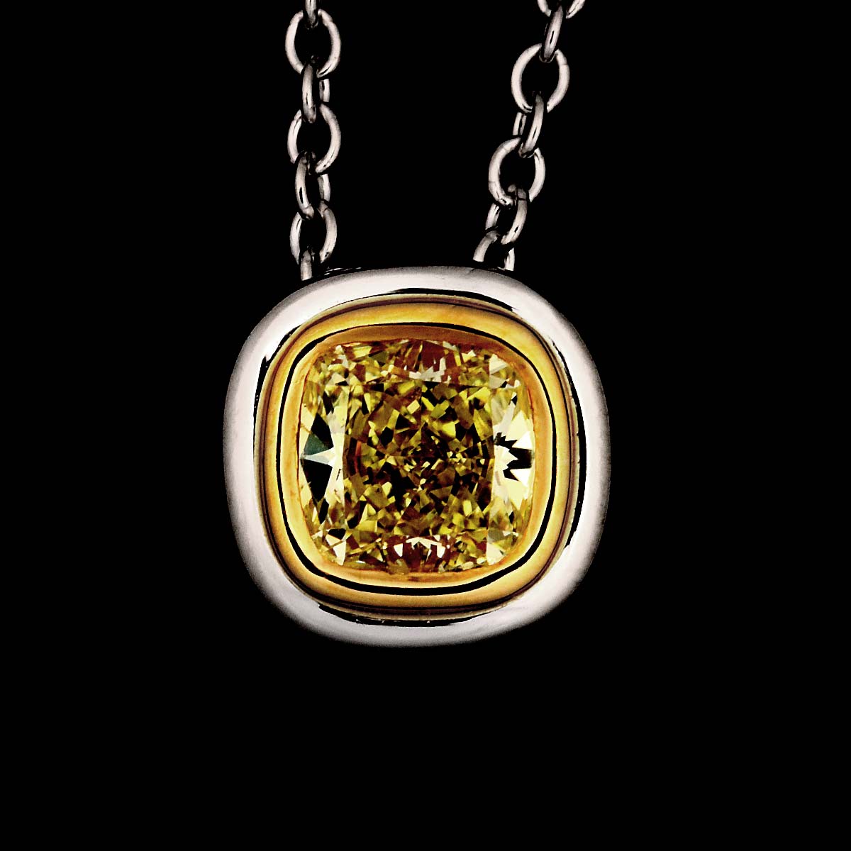 Yellow Diamond 0.35ct FY/IF Necklace Pt 18K YG 750