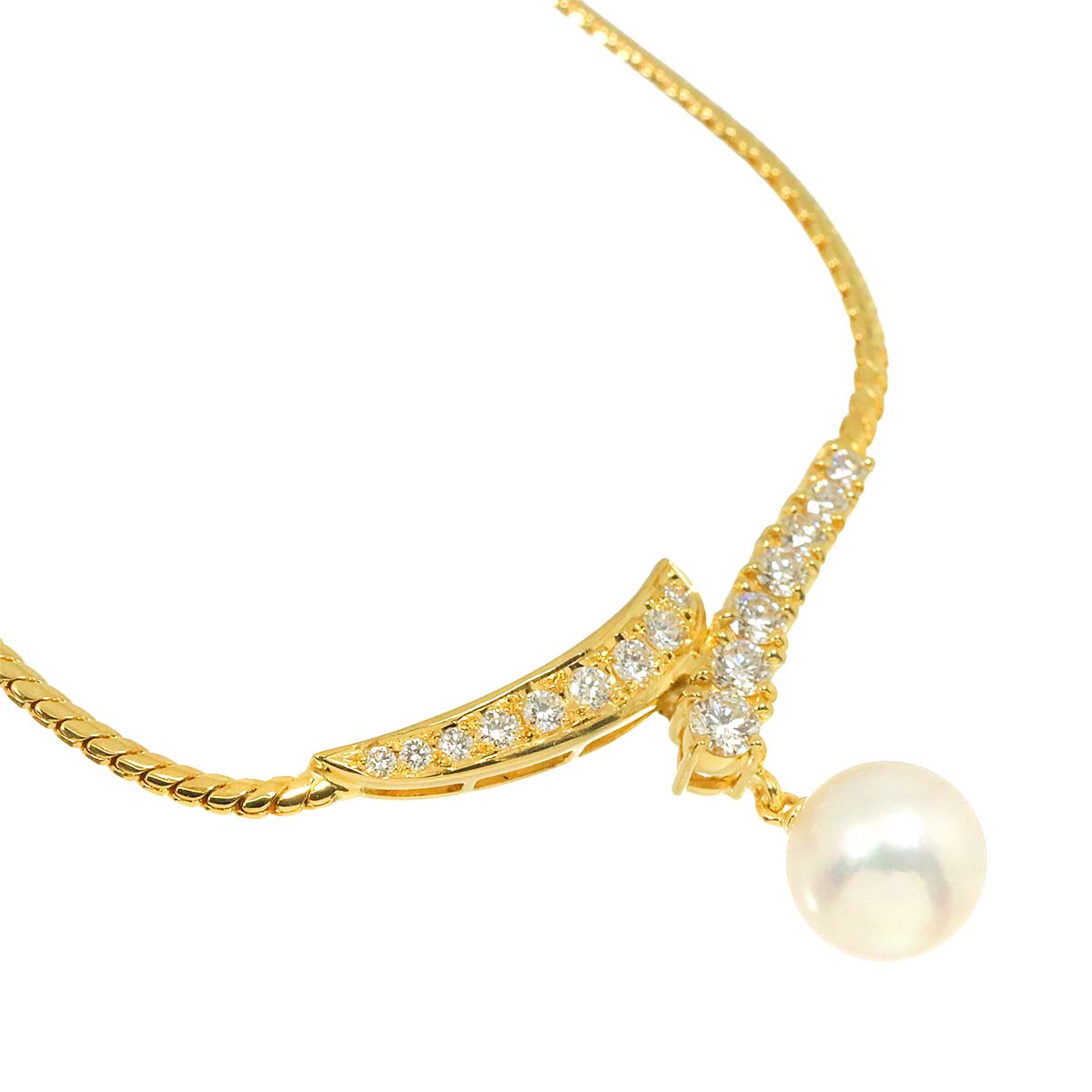 Akoya Pearl 8.5mm Diamond Necklace 18K Yellow Gold 750