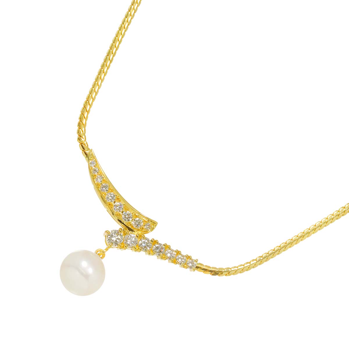 Akoya Pearl 8.5mm Diamond Necklace 18K Yellow Gold 750