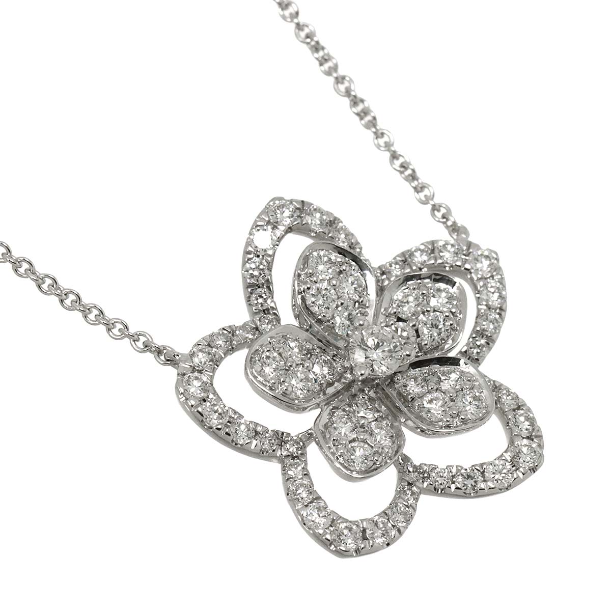 Flower Large Diamond Necklace 18K WG 750