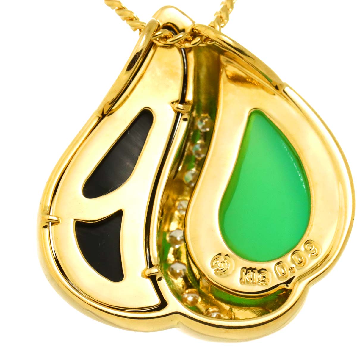 Chrysoprase Onyx Diamond 0.09ct Necklace 18K YG 750