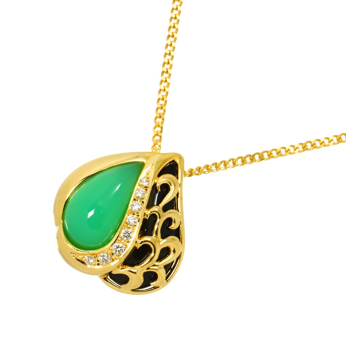 Chrysoprase Onyx Diamond 0.09ct Necklace 18K YG 750