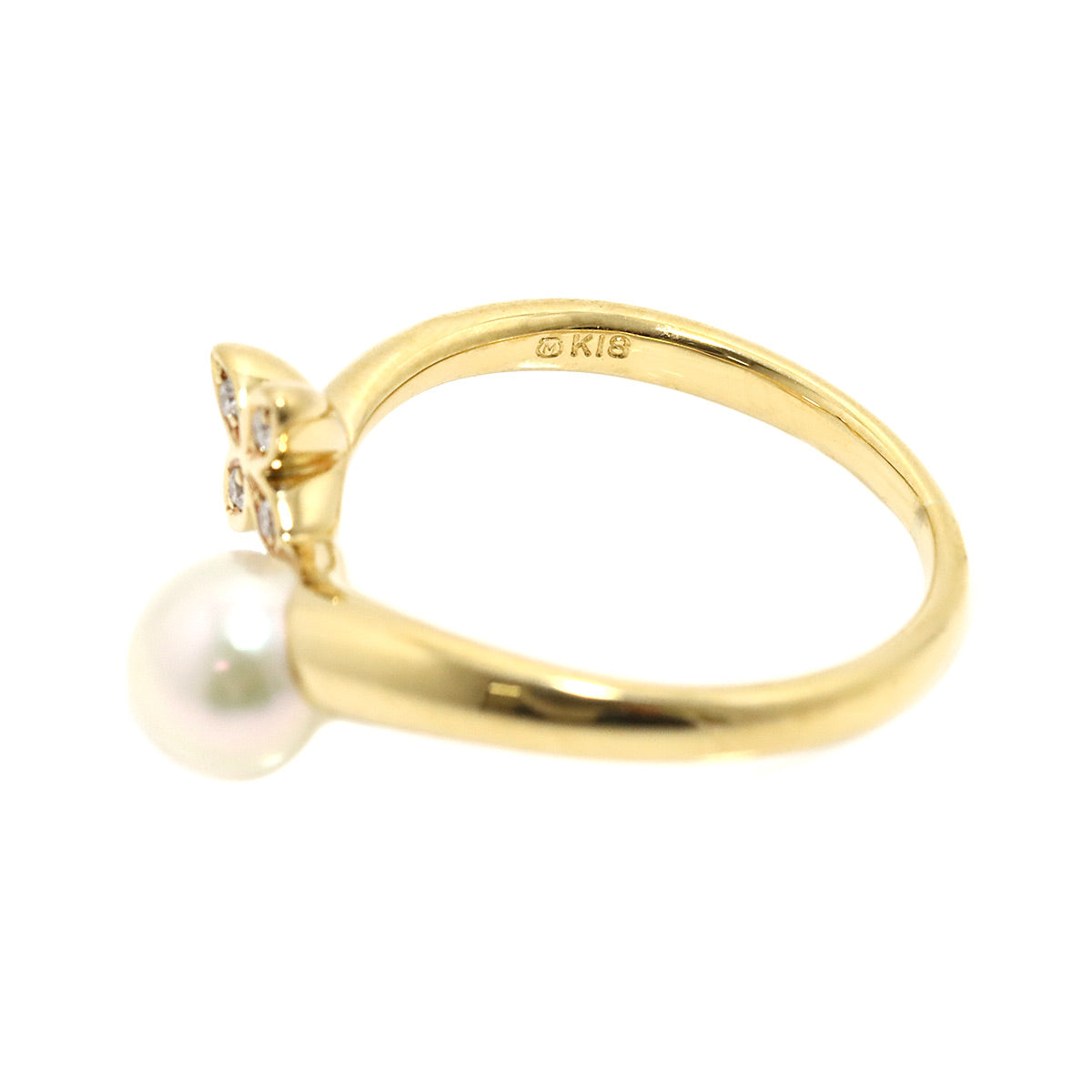 Akoya Pearl 6.2mm Diamond Ring 18K YG 750 5.25(US)