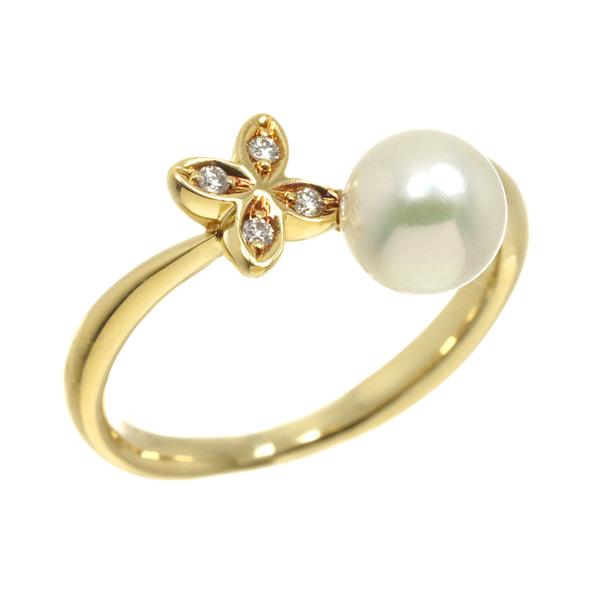 Akoya Pearl 6.2mm Diamond Ring 18K YG 750 5.25(US)