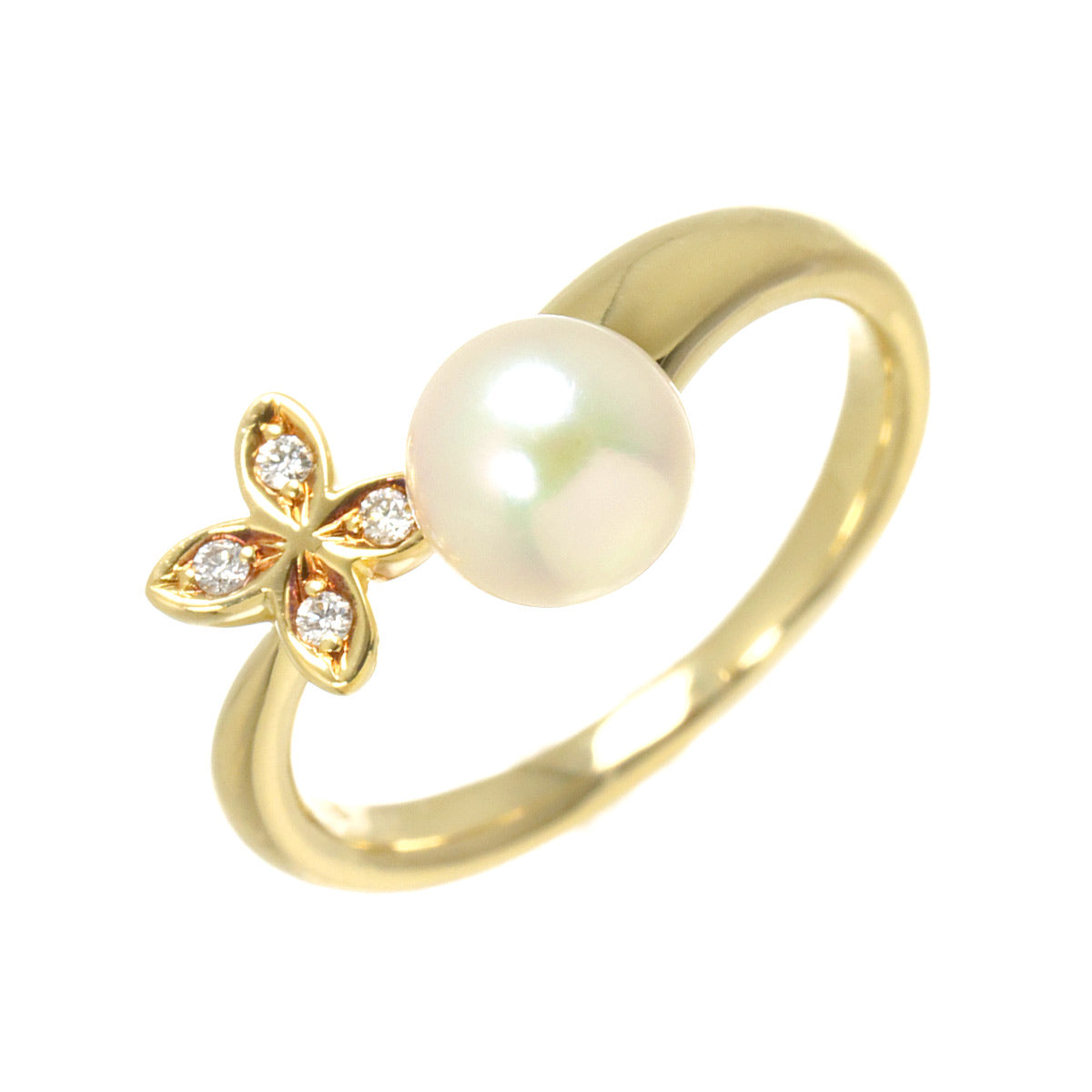 Akoya Pearl 6.2mm Diamond Ring 18K YG 750 5.25(US)
