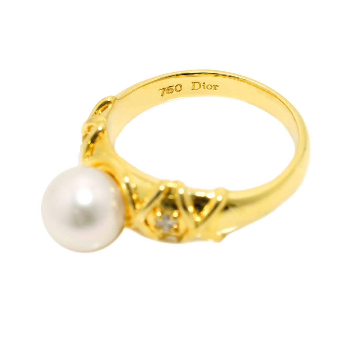 Akoya Pearl 7.6mm Diamond Ring 18K YG 750 size6(US)