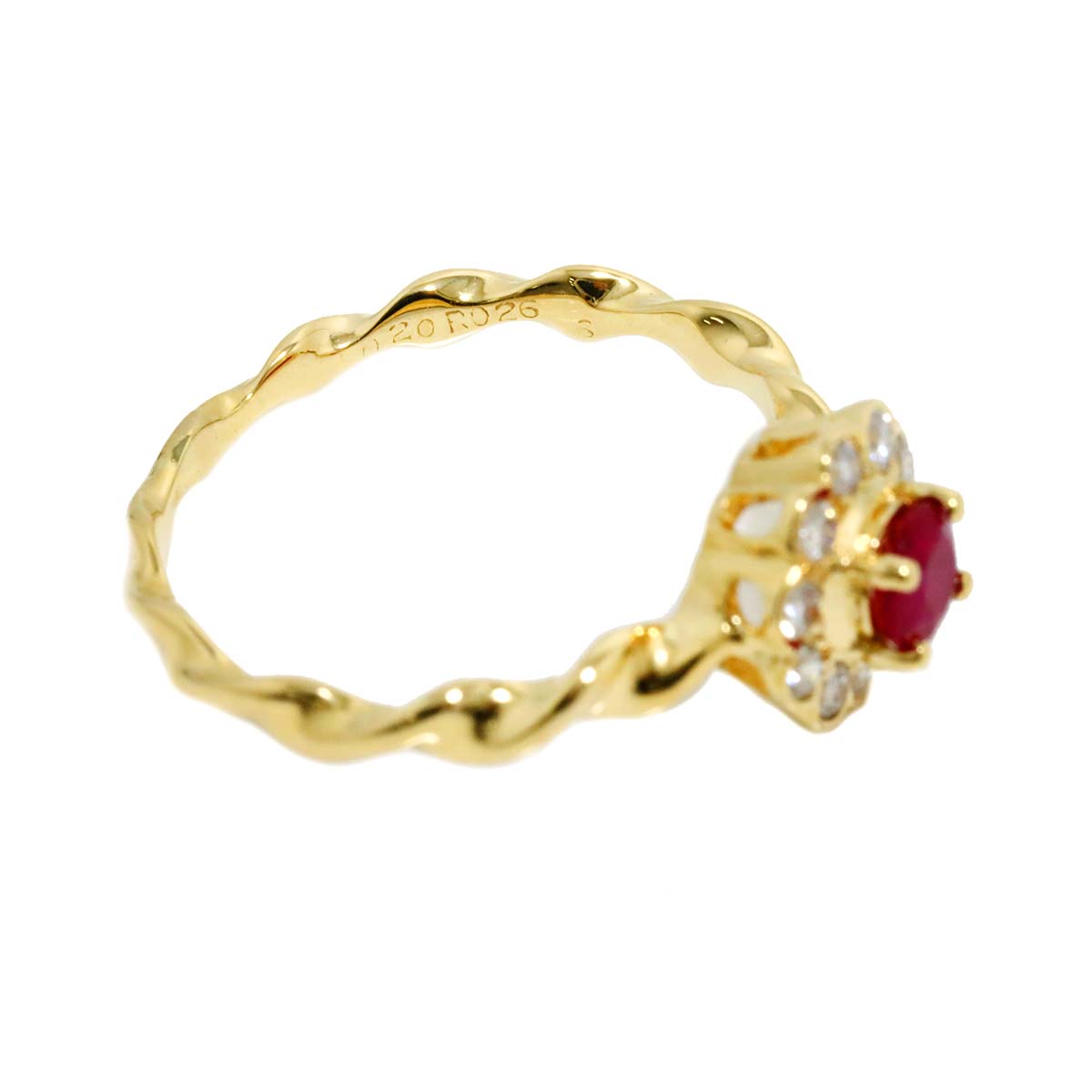 Ruby 0.26ct Diamond 0.20ct Ring 18K YG Size5-5.25(US)