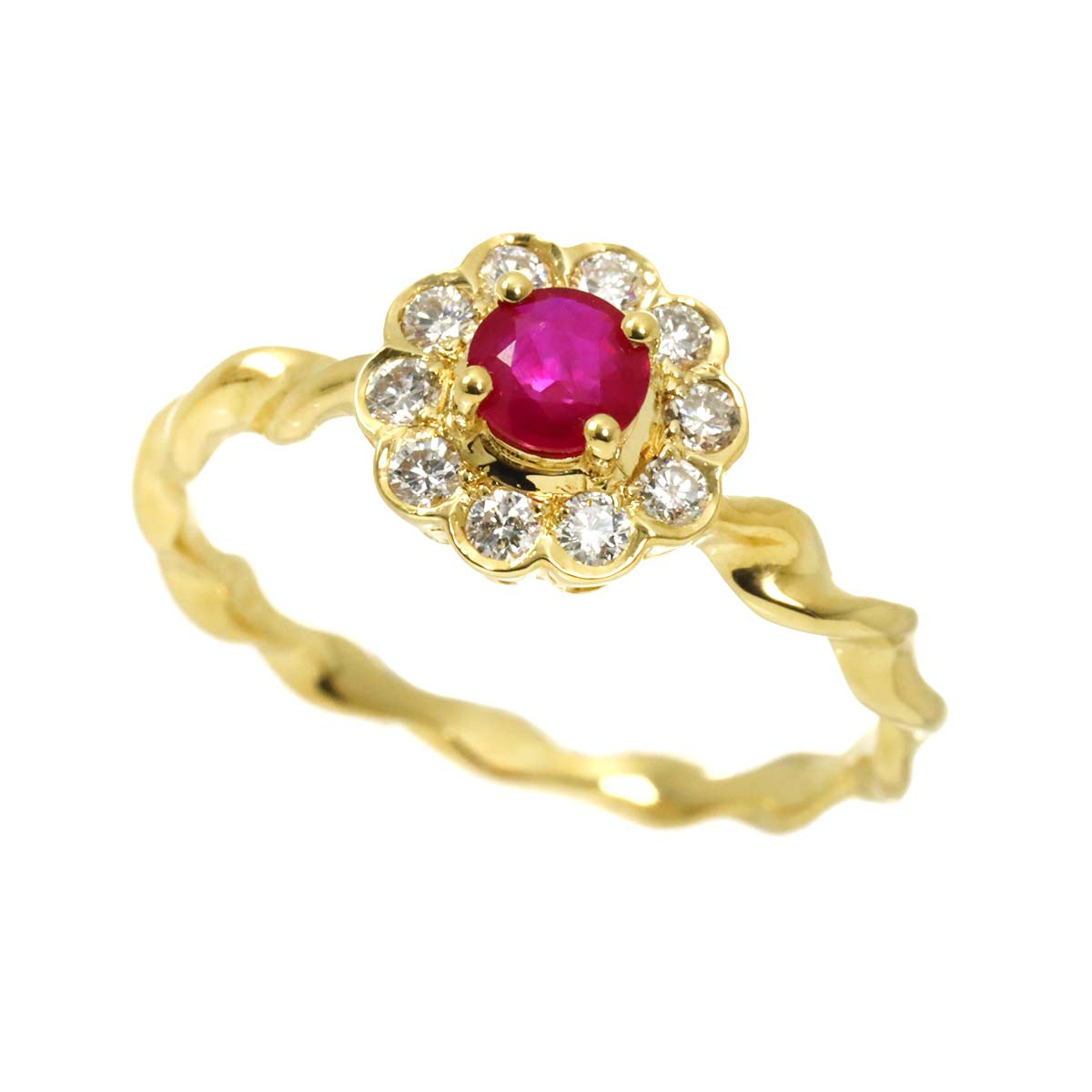 Ruby 0.26ct Diamond 0.20ct Ring 18K YG Size5-5.25(US)